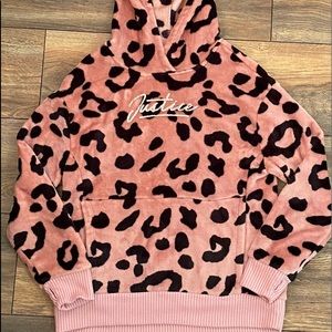 Justice pink leopard velour hoodie sweatshirt size 10. EUC